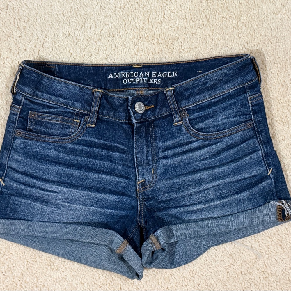 American Eagle Outfitters Super Stretch Dark Blue Jean Shorts (8)